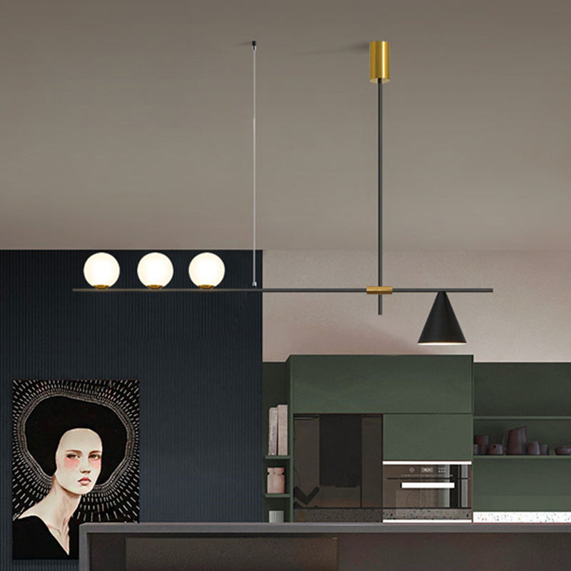 DecorBites™ Minimalist Modern Linear Chandelier with Spherical White Glass Ceiling Light Fixture