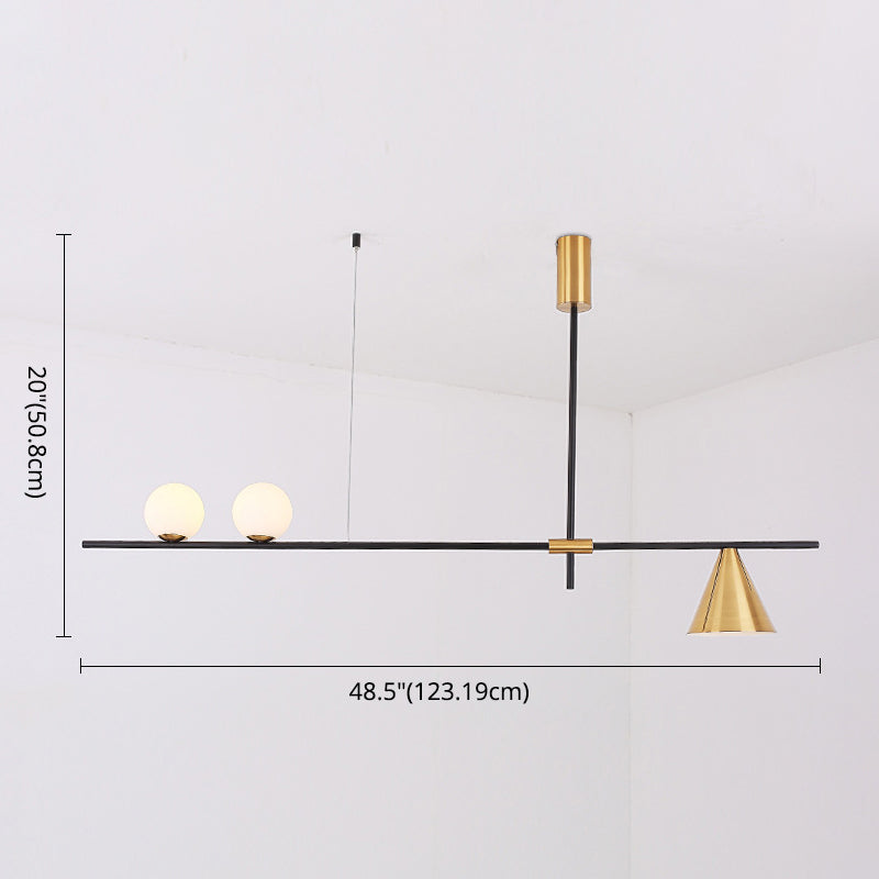 DecorBites™ Minimalist Modern Linear Chandelier with Spherical White Glass Ceiling Light Fixture