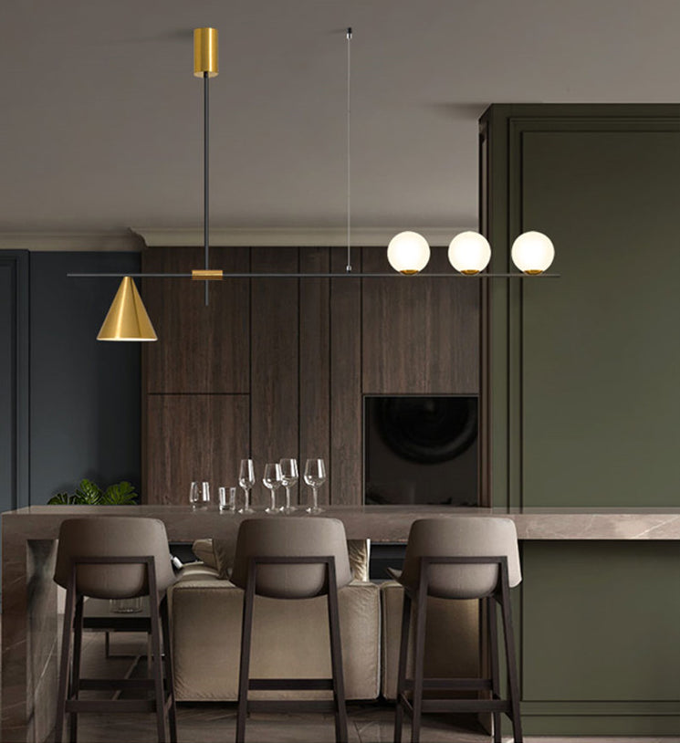 DecorBites™ Minimalist Modern Linear Chandelier with Spherical White Glass Ceiling Light Fixture
