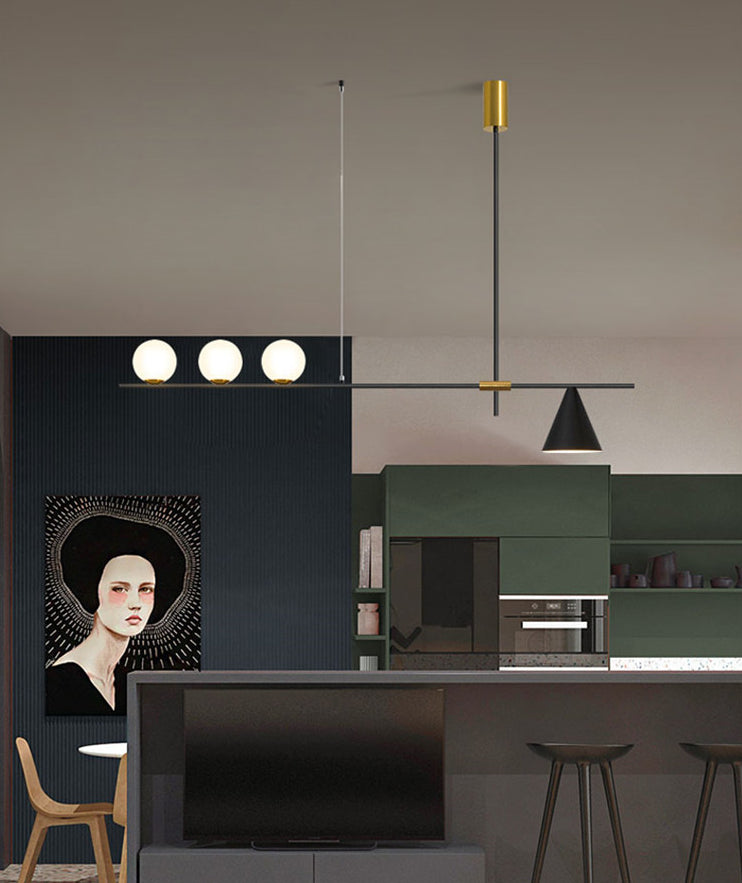 DecorBites™ Minimalist Modern Linear Chandelier with Spherical White Glass Ceiling Light Fixture