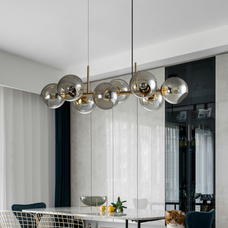 DecorBites™ Mid-Century Gold Island Pendant Light - 8 Lights, Spherical Glass, Perfect for Dining Table