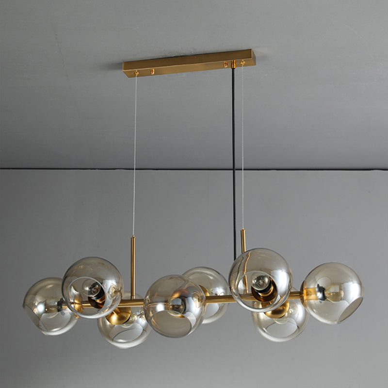 DecorBites™ Mid-Century Gold Island Pendant Light - 8 Lights, Spherical Glass, Perfect for Dining Table