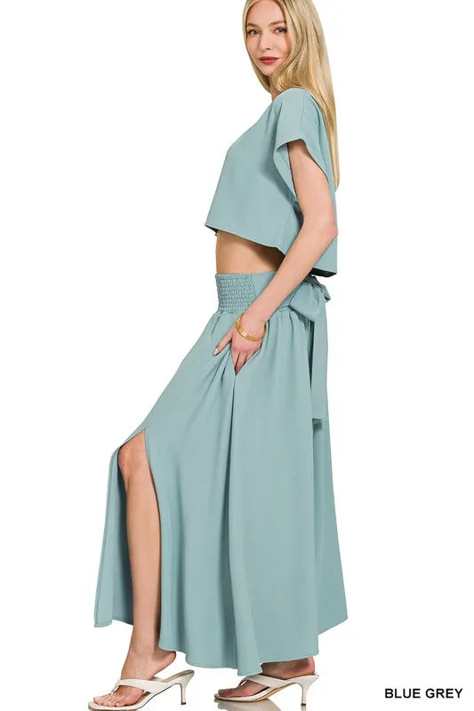 Heavy Woven Span Crop Tee & Skirt Set