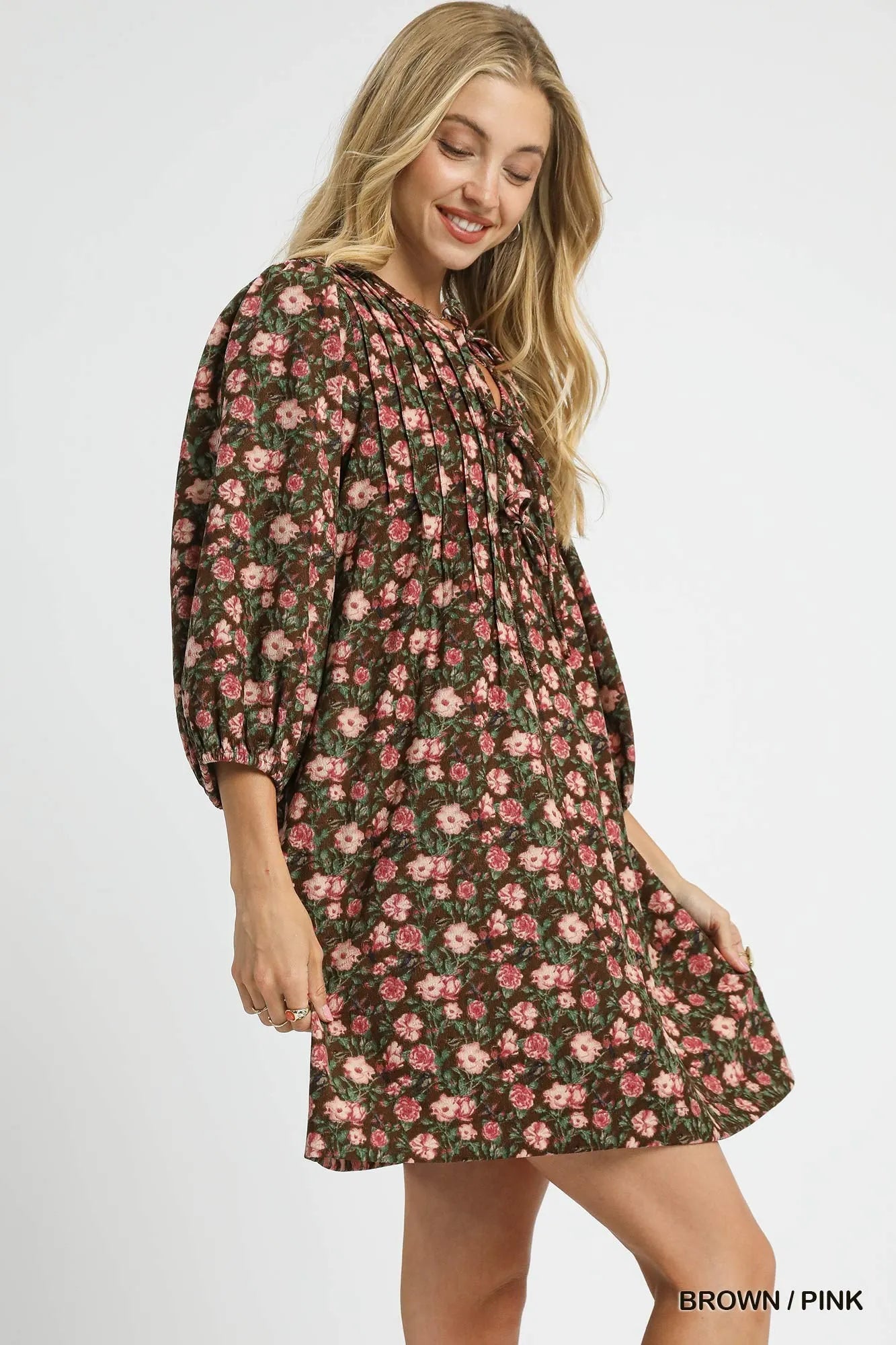 Floral Tie-Neck Babydoll Dress