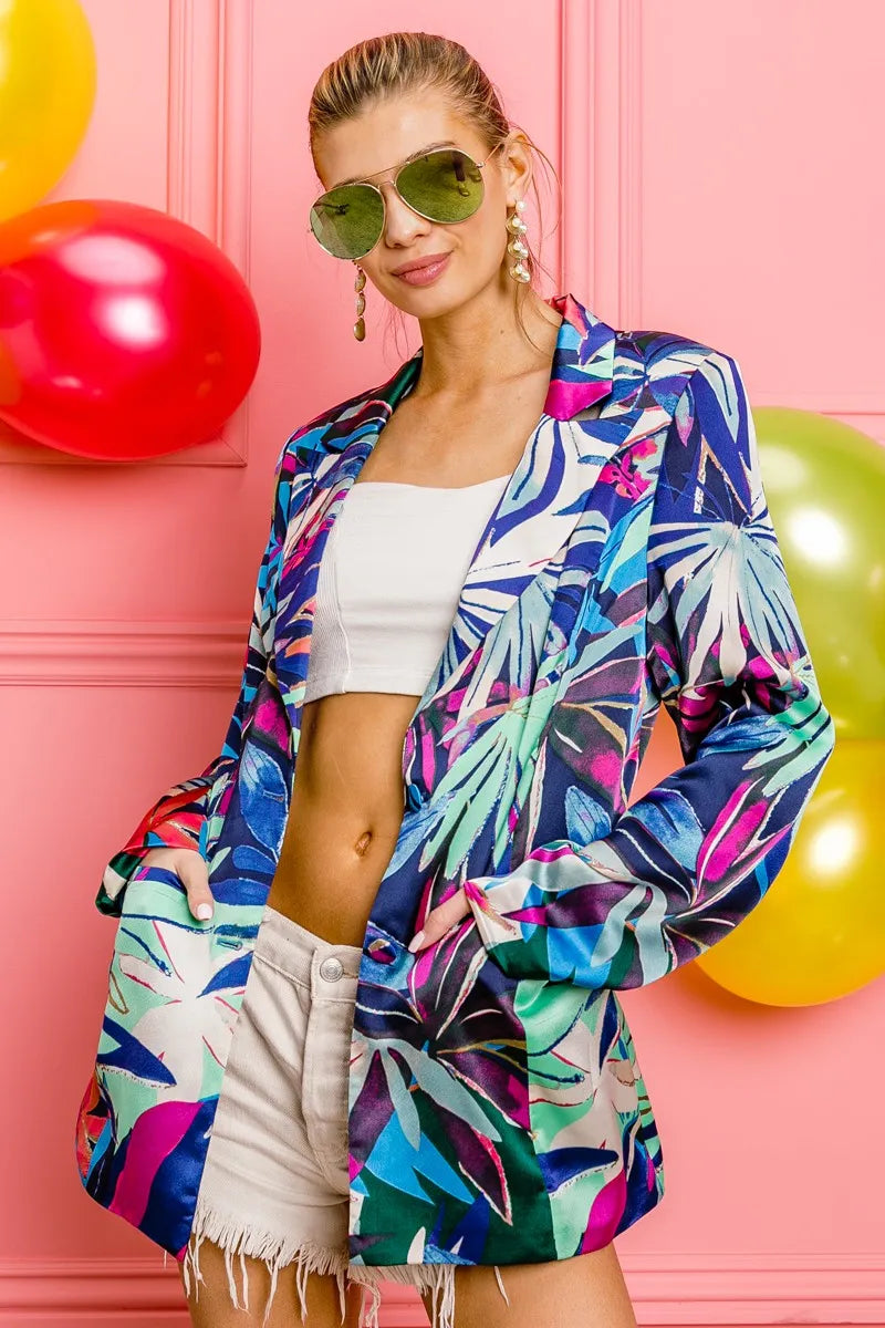 Thin Satin Tropical Single Blazer