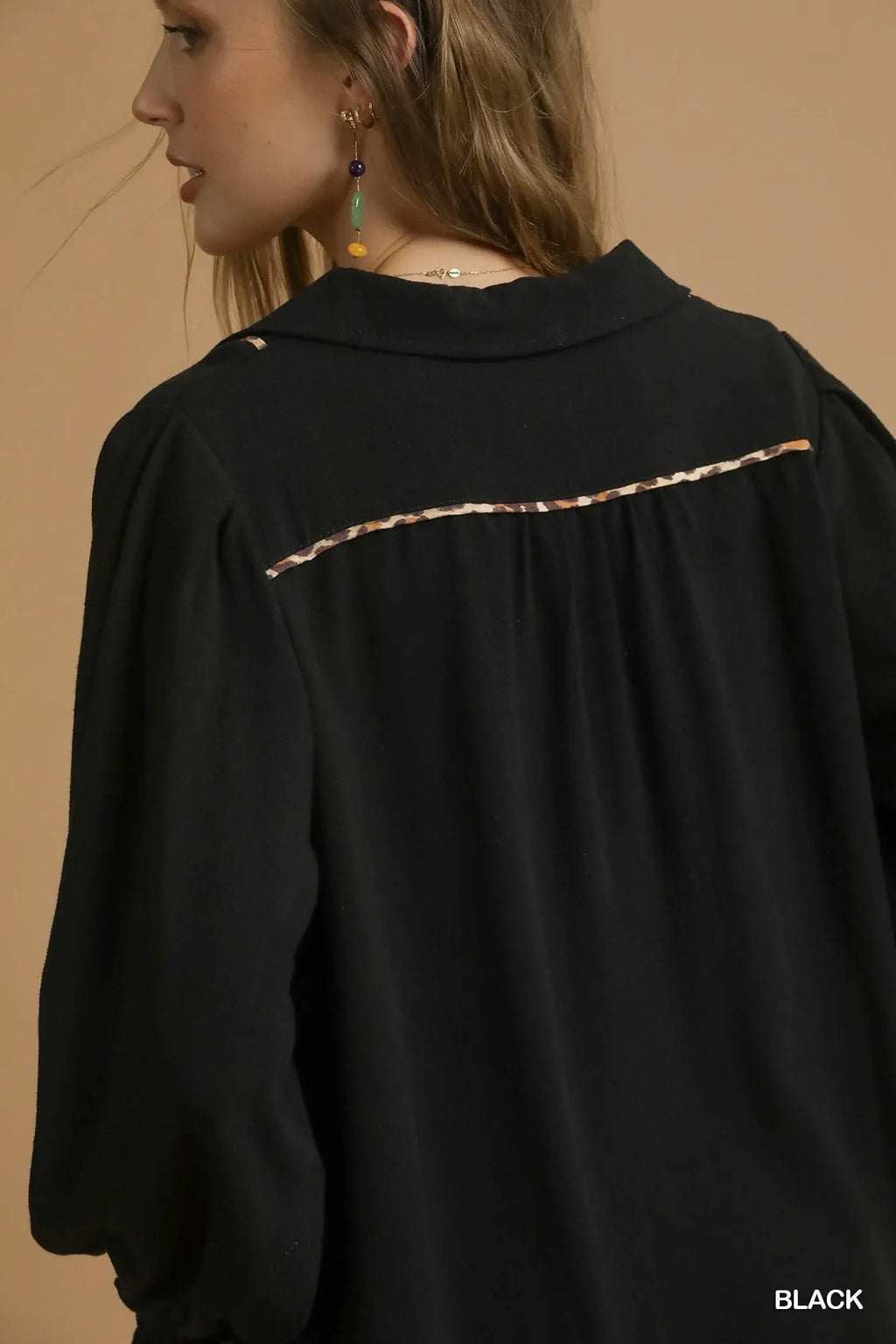 Full Size Linen Scallop Hem Blouse with Contrast Trim Plus Size