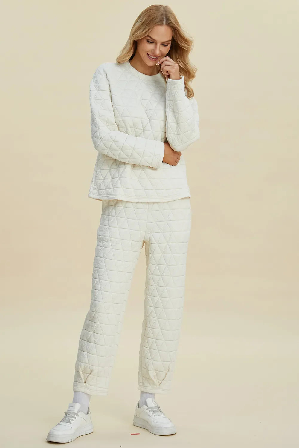 I am a Fashion junky Full Size Texture Round Neck Long Sleeve Top and Pants Set