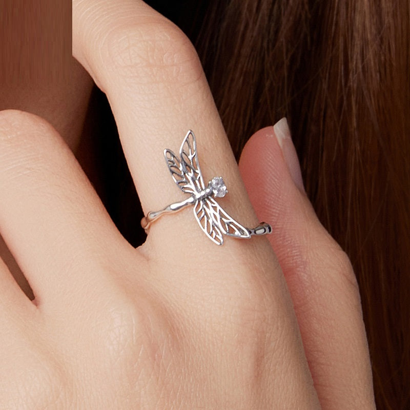 S925 Sterling Silver Dragonfly Open Ring