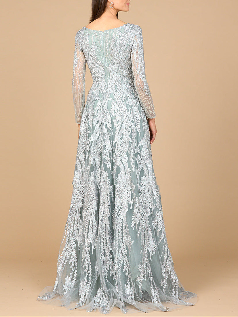 Long Sleeve, Modest Beaded Gown
