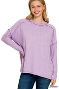 Full Size Melange Hacci Exposed Seam Hi-low Tee Plus Size