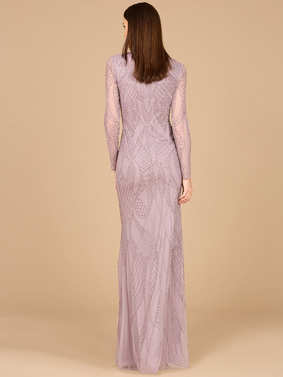 V Neck Beaded Long Sleeve Dress