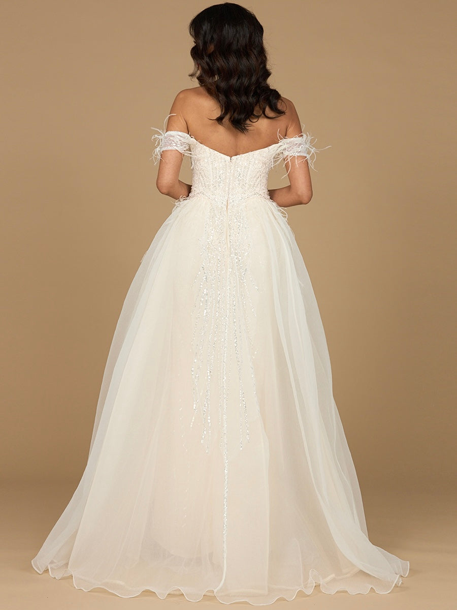 Off Shoulder Gown with Feathers