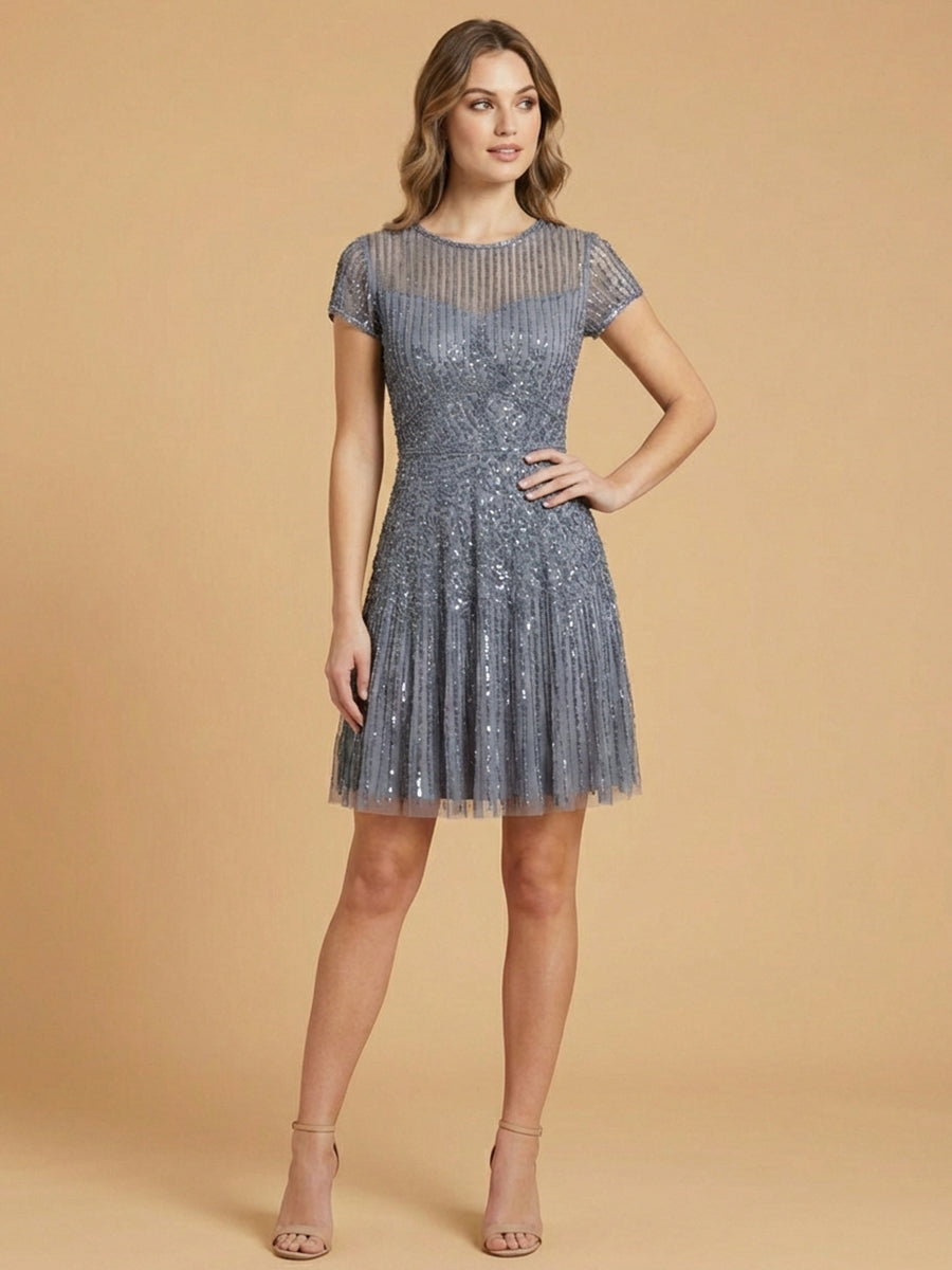 Cap Sleeve Sequin Short Dress