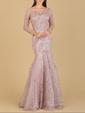Long Sleeve Mermaid Beaded Gown