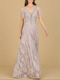 Cape Sleeve V-Neck Gown  - OUTLET