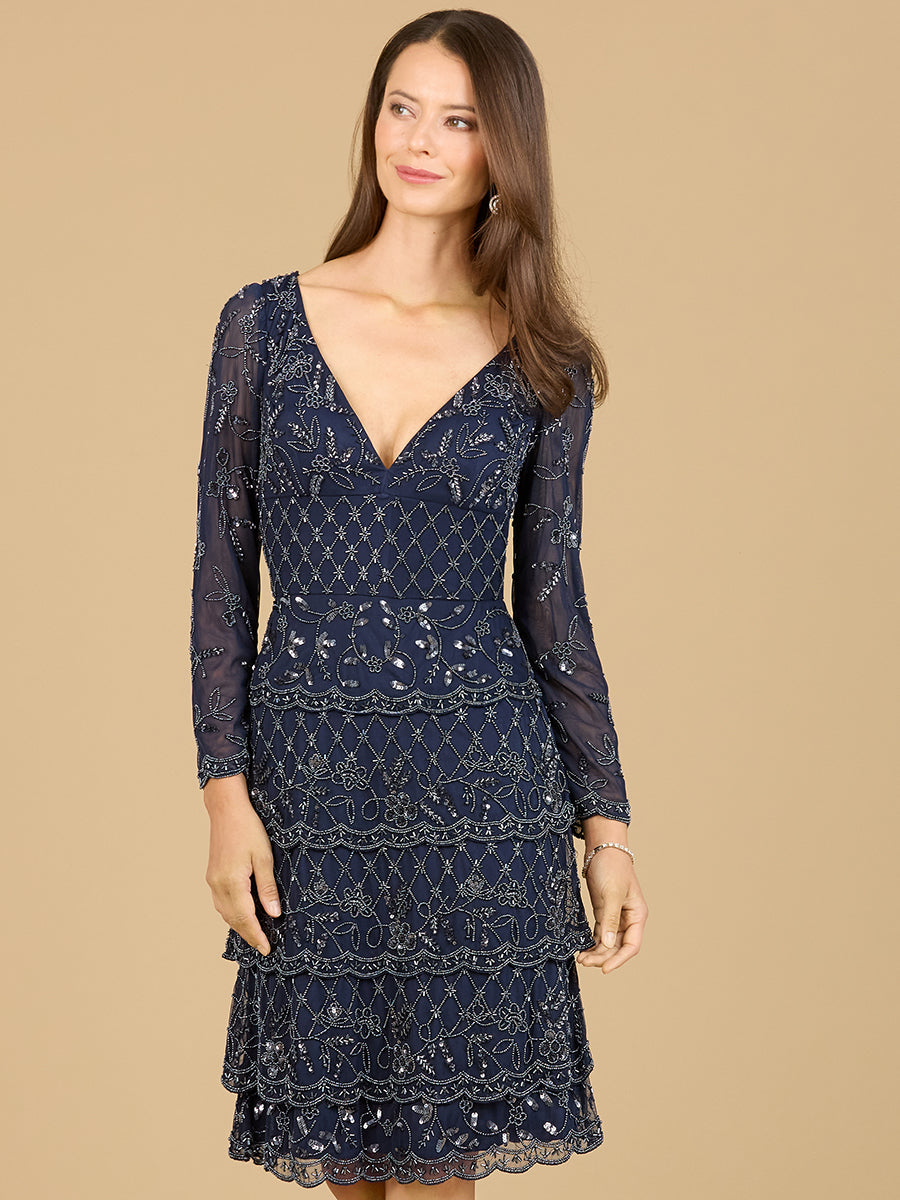 Knee Length, Long Sleeve Cocktail Dress