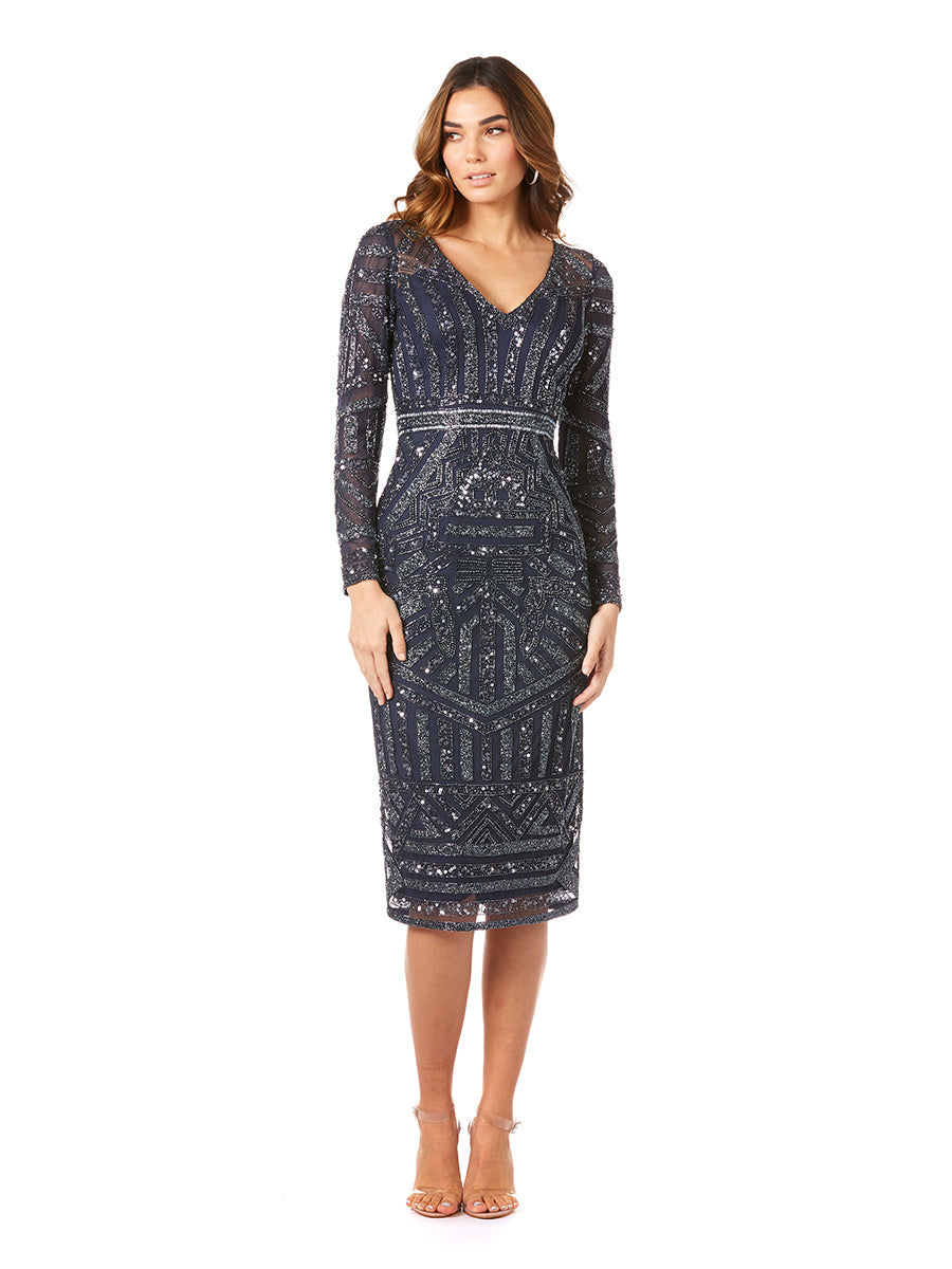 Long Sleeve Midi Dress with V-Neckline OUTLET