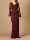 Long Flutter Sleeves Beaded Dress