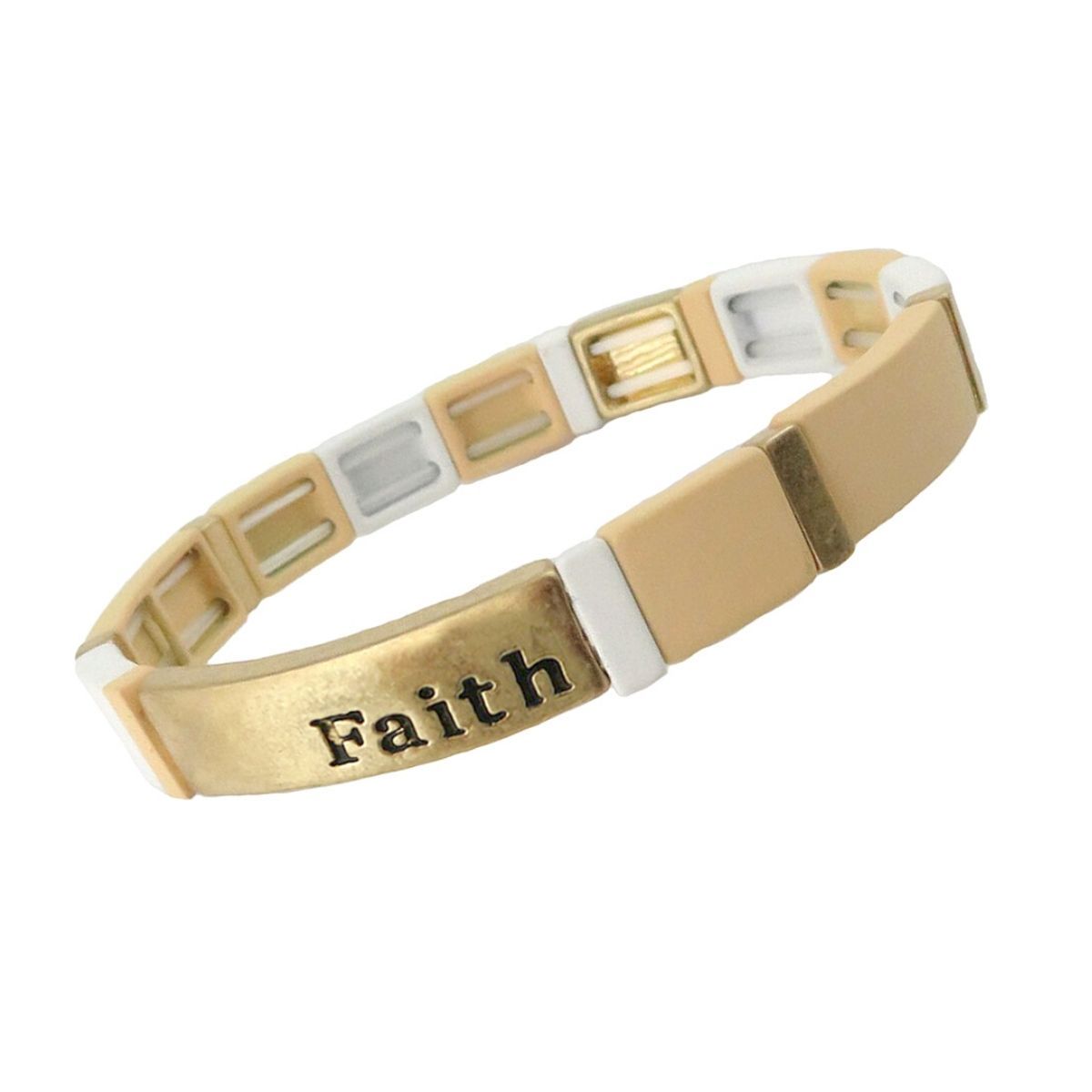Statement Faith Bracelet White and Gold Block Stylish Jewelry Accessory
