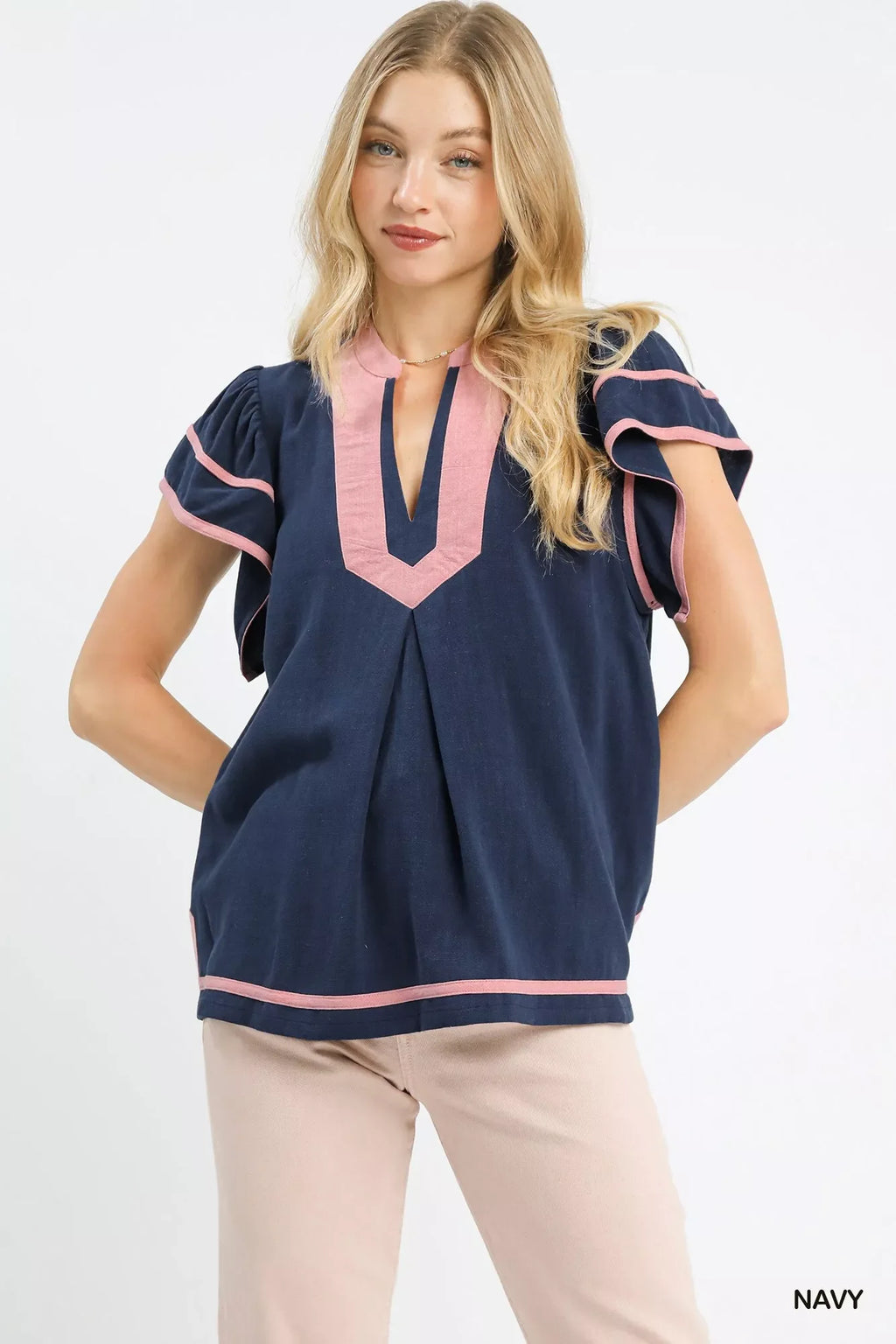 Linen Ruffle Sleeve Top