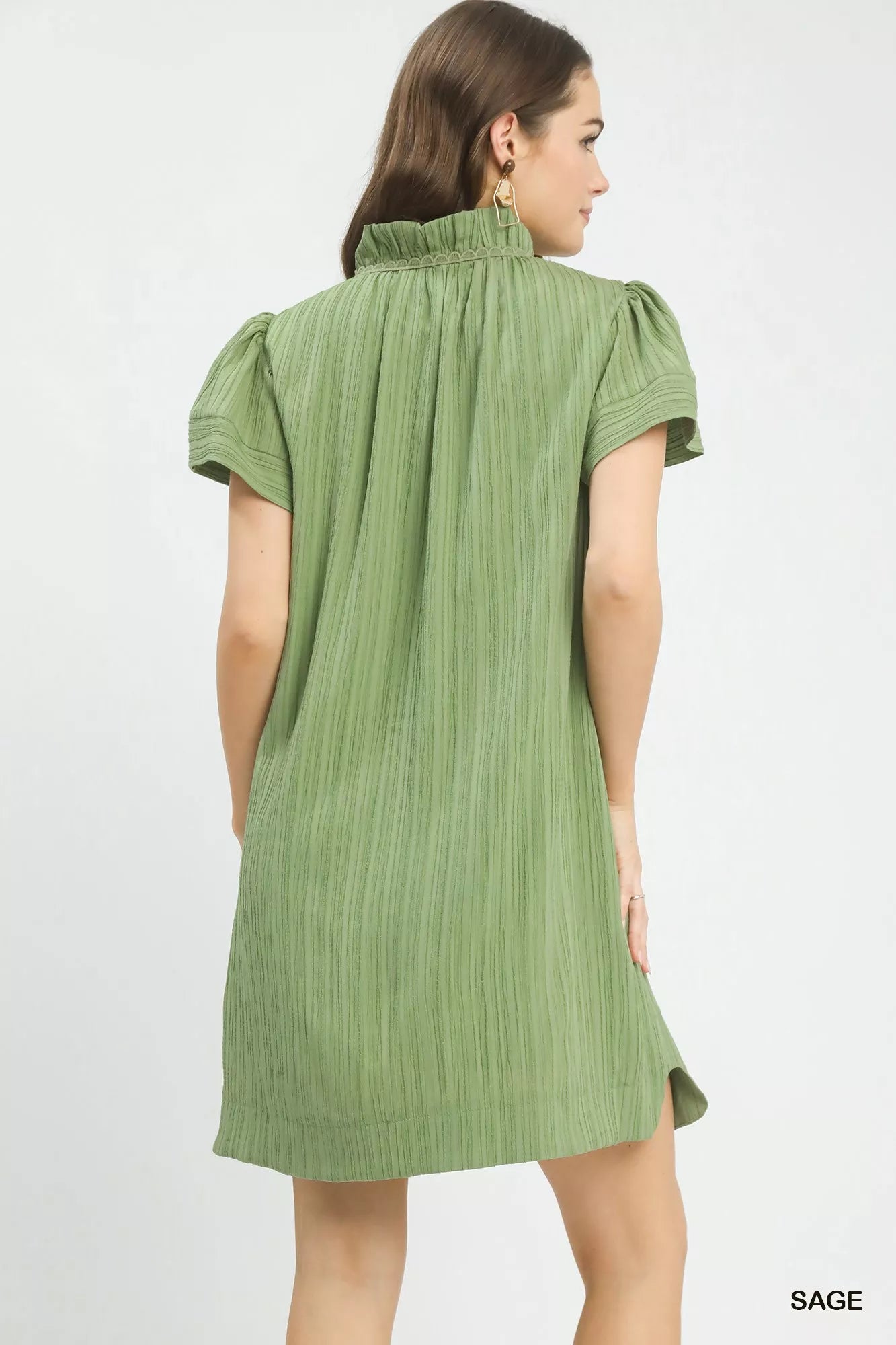 Flutter Sleeve V-Neck Shift Dress