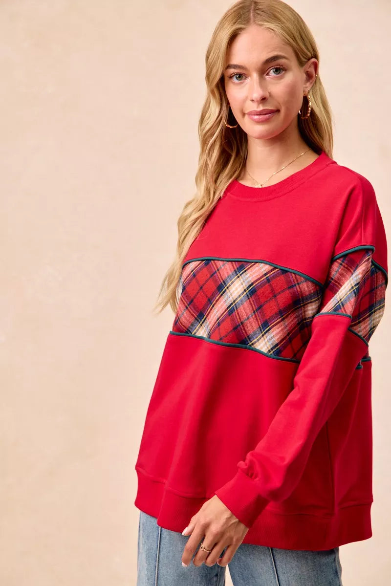 I am a Fashion Junky Christmas Theme Plaid Block Sweatshirt with Binding