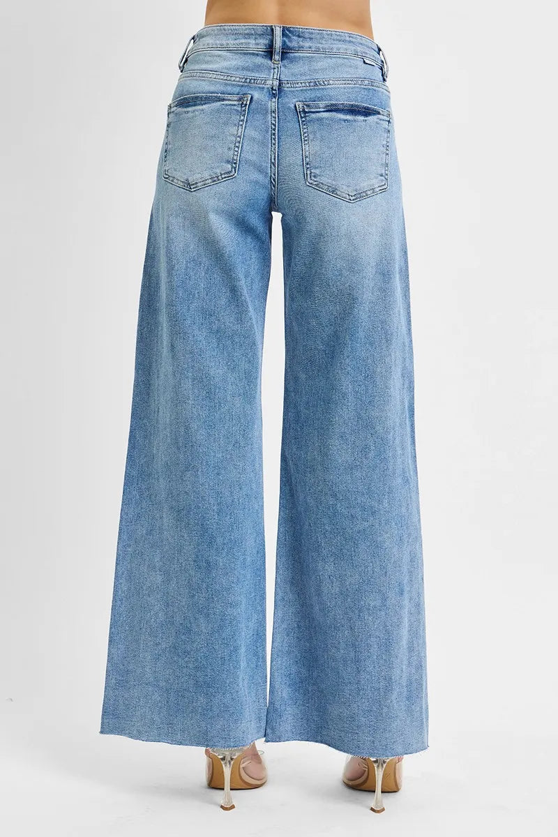 Full Size Tummy Control High Rise Ankle Palazzo Jeans Plus Size