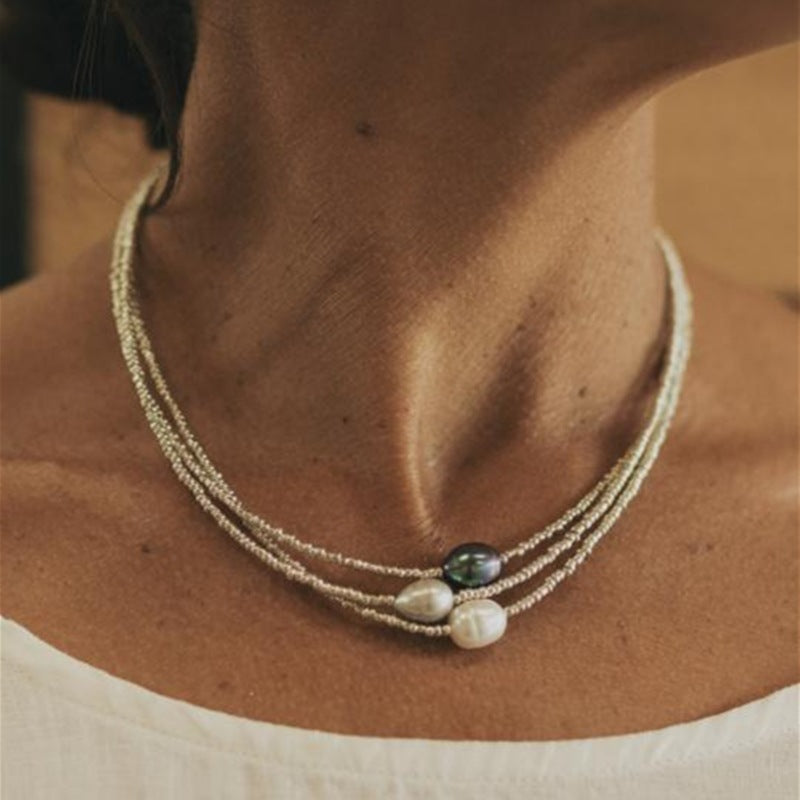 Artistic Vintage Bead Necklace Natural Freshwater Pearl