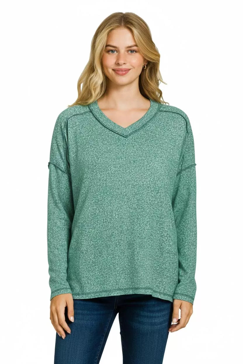 Soft Melange Hacci Exposed Seam Hi-low Tee