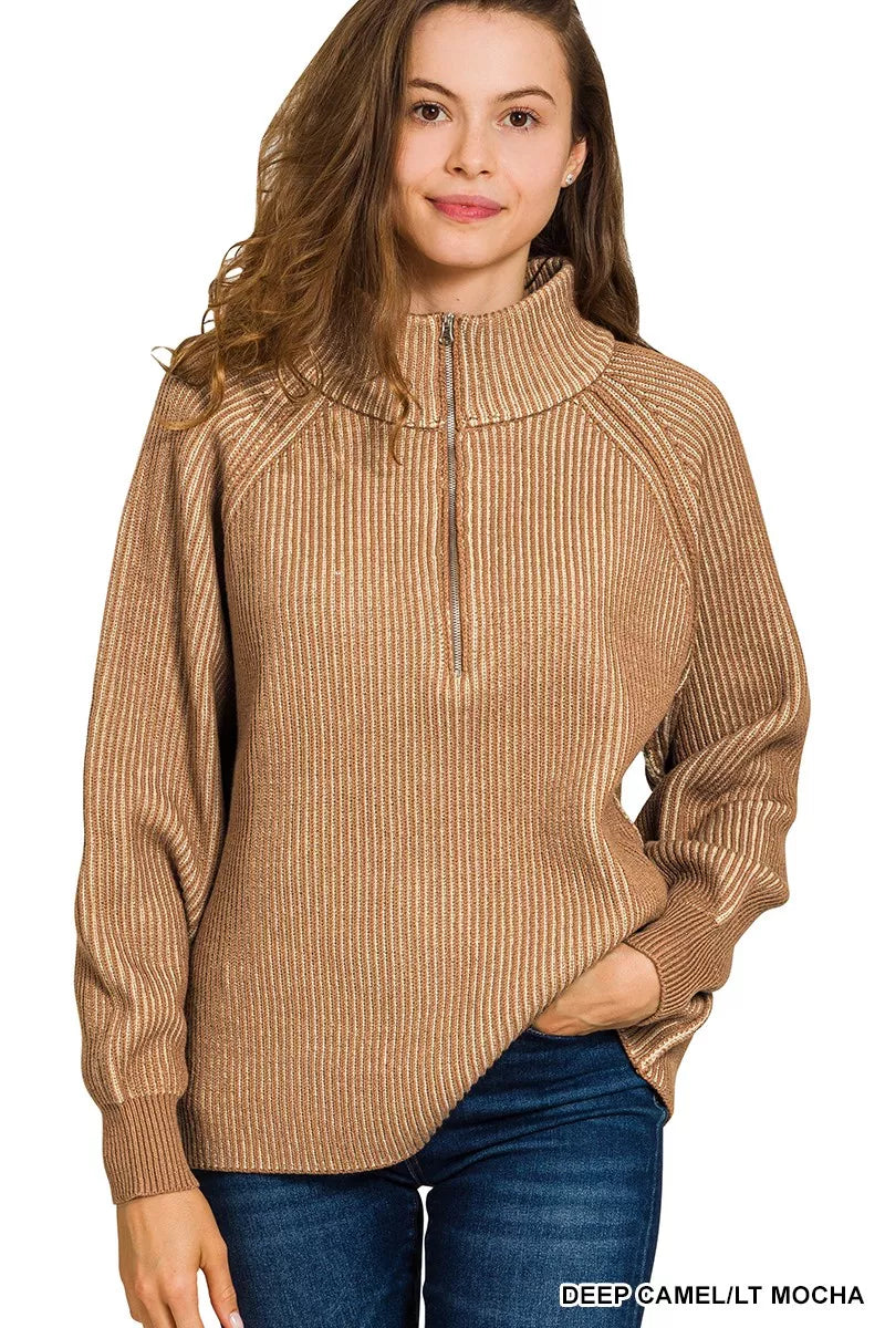 I am a Fashion Junky Ribbed Two Tone Half Zip Sweater