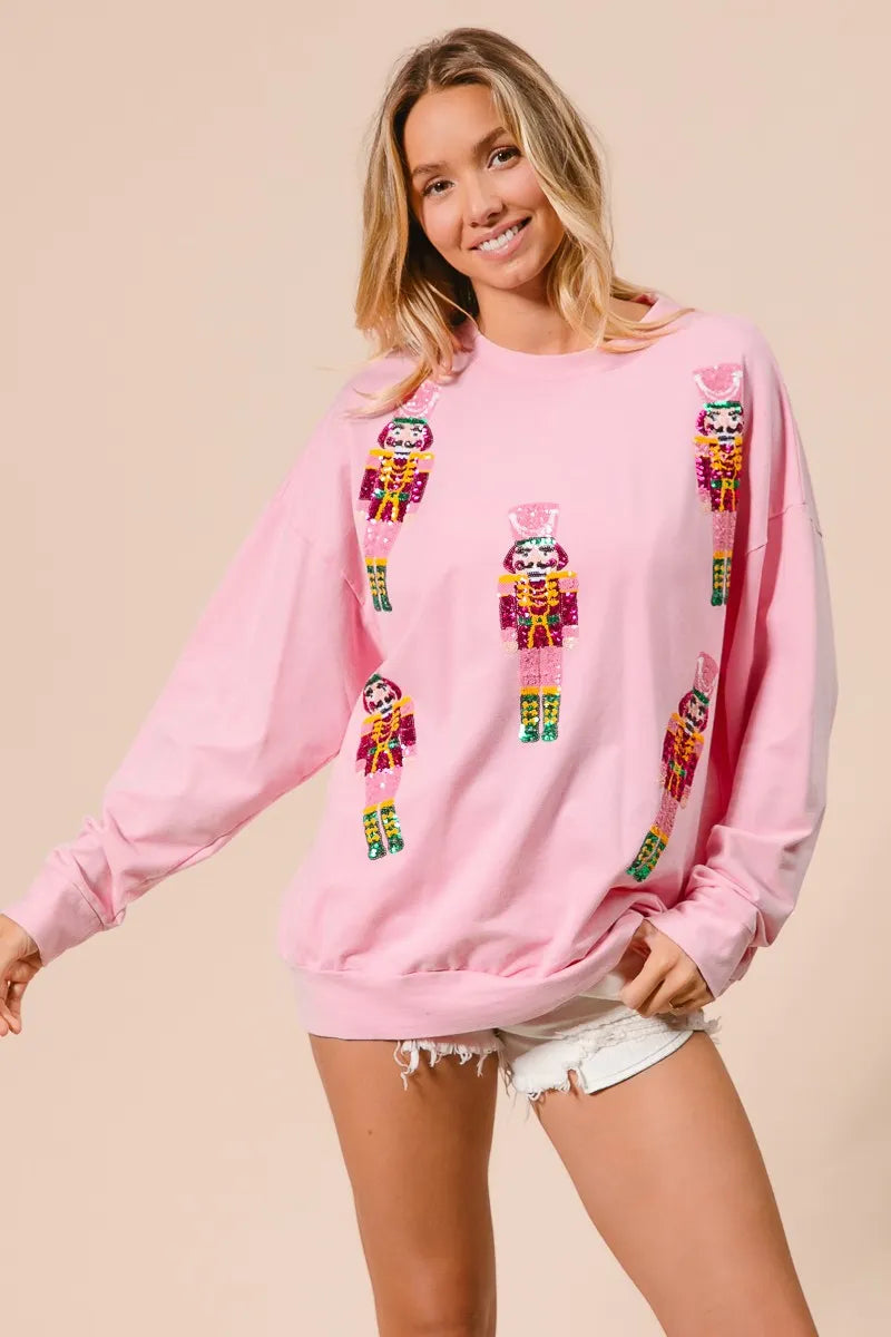Sequin Nutcrackers Embroidery Christmas Sweatshirt