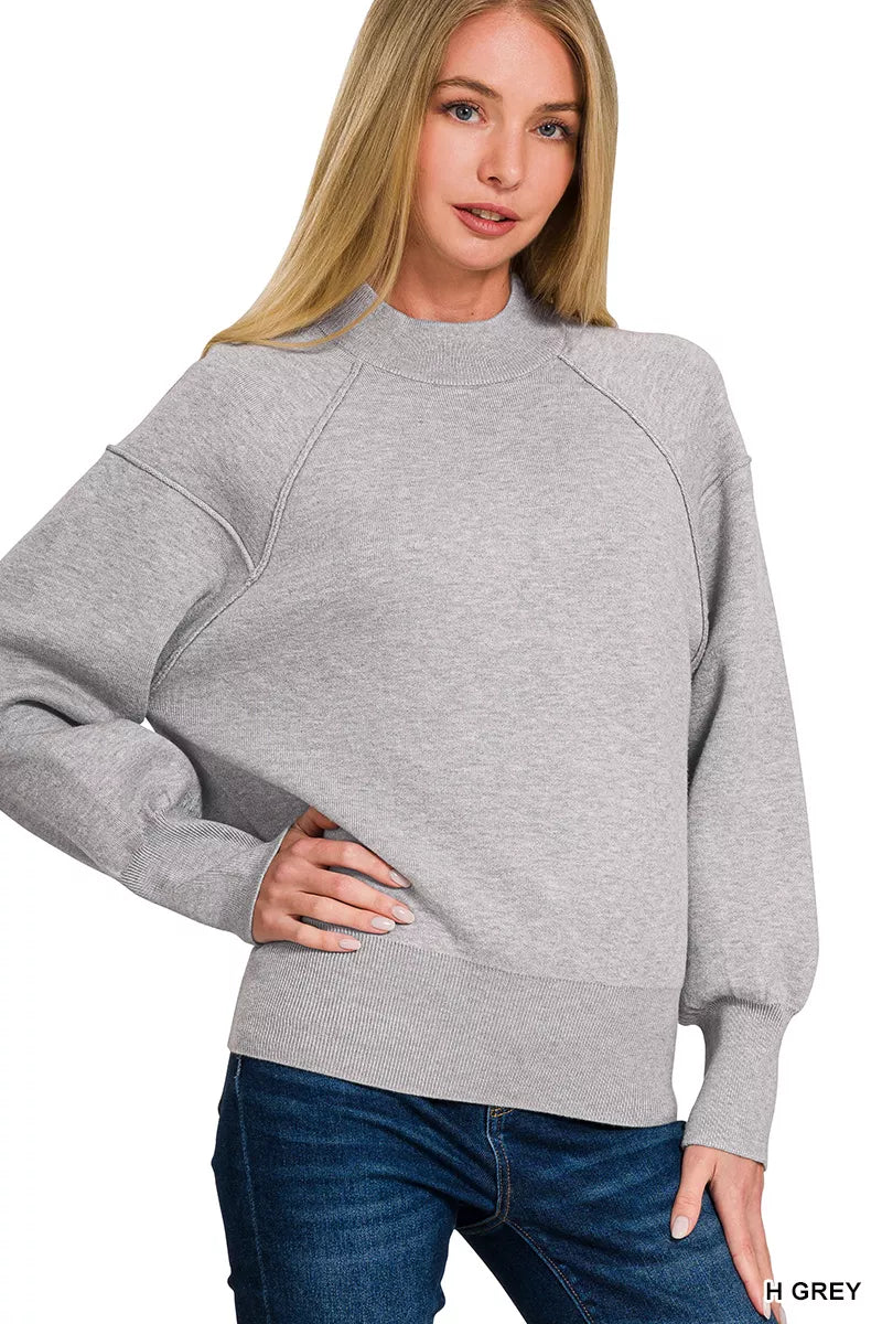 Viscose Mock Neck Exposed Seam Sweater