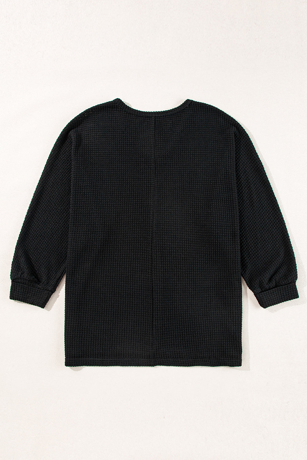 White Waffle Knit Side Slits Loose Fit V Neck Top