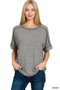 Full Size Soft Melange Hacci Short Sleeve Hi-low Tee Plus Size