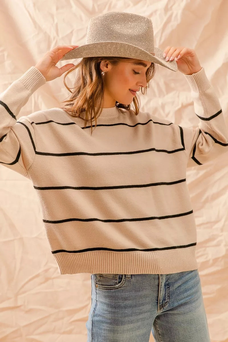 Stripe Crew Neck Basic Essential Sweater