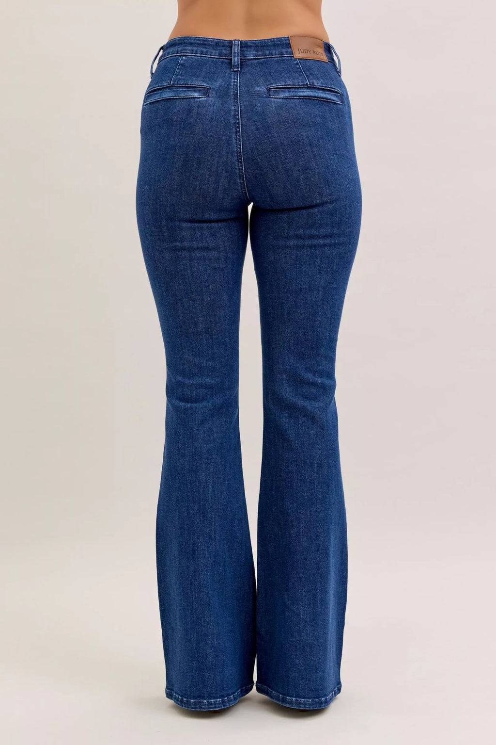 High Waist Flare Jeans with Front Patch Pockets