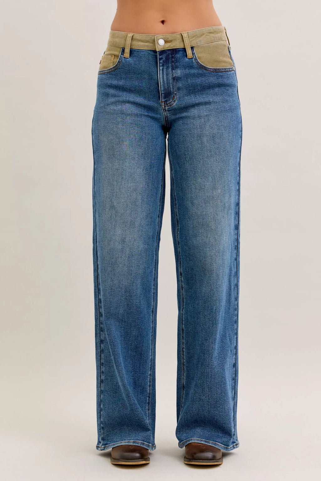 MR Column Straight Jeans with Corduroy Waist