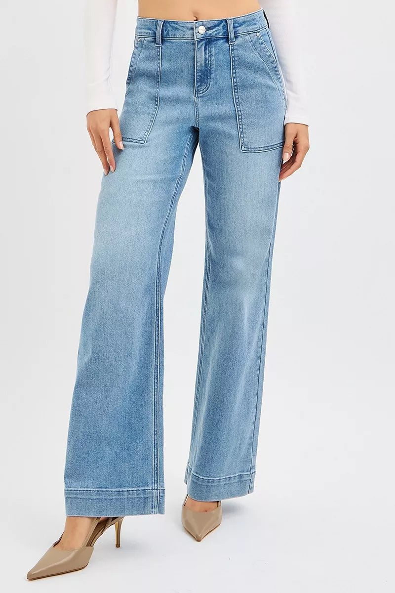 Full Size High Rise Straight Leg Jeans with Front Pockets Plus Size