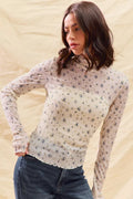 Floral Print Textured Long Sleeve Knit Top