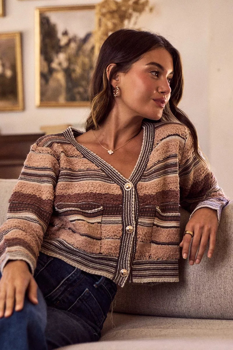 Textured Variegated Multi Color Cardigan