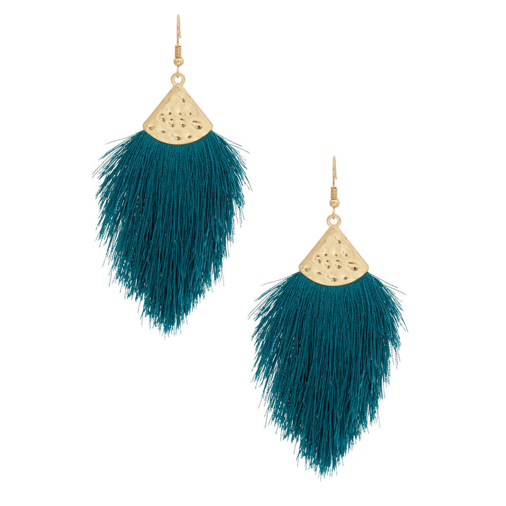 Silk Tassel Fish Hook Earrings Teal Stylish Statement Jewelry