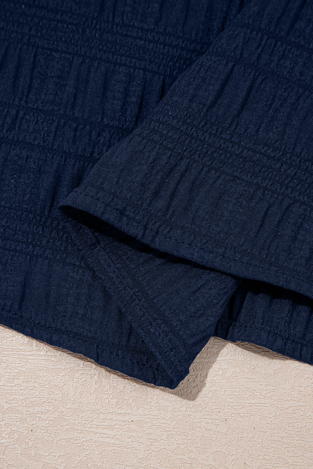 Dirty blue Textured Square Neck Top and Shirred High Waist Shorts Set