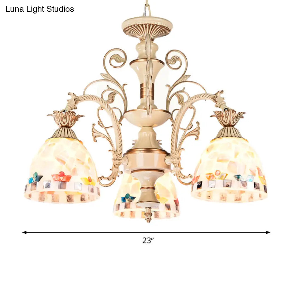 DecorBites™ 3/5 Lights Chandelier Pendant Light - White and Gold Tiffany Style Stained Glass Mosaic Hanging Lamp Kit