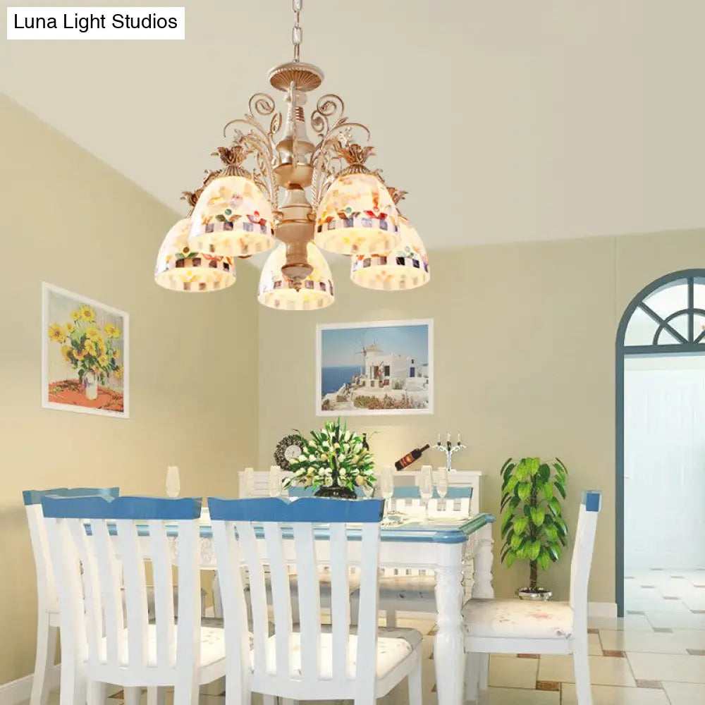 DecorBites™ 3/5 Lights Chandelier Pendant Light - White and Gold Tiffany Style Stained Glass Mosaic Hanging Lamp Kit