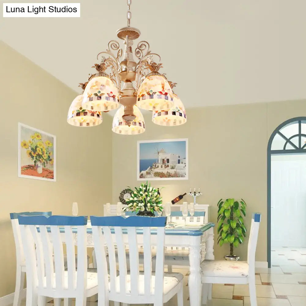 DecorBites™ 3/5 Lights Chandelier Pendant Light - White and Gold Tiffany Style Stained Glass Mosaic Hanging Lamp Kit