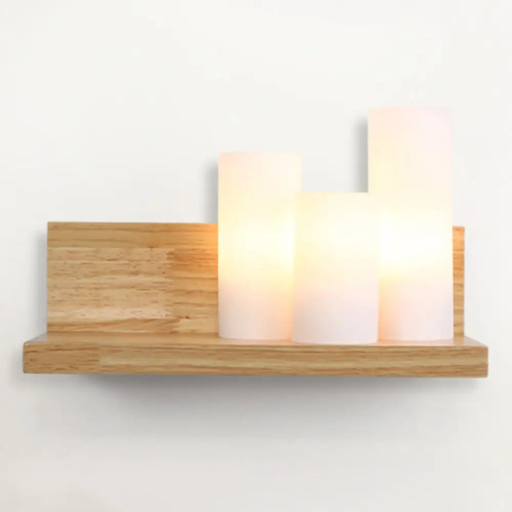 DecorBites™ 3-Head Contemporary Tube Shade Wall Lamp with Wooden Shelf – Perfect for Cloth Shop