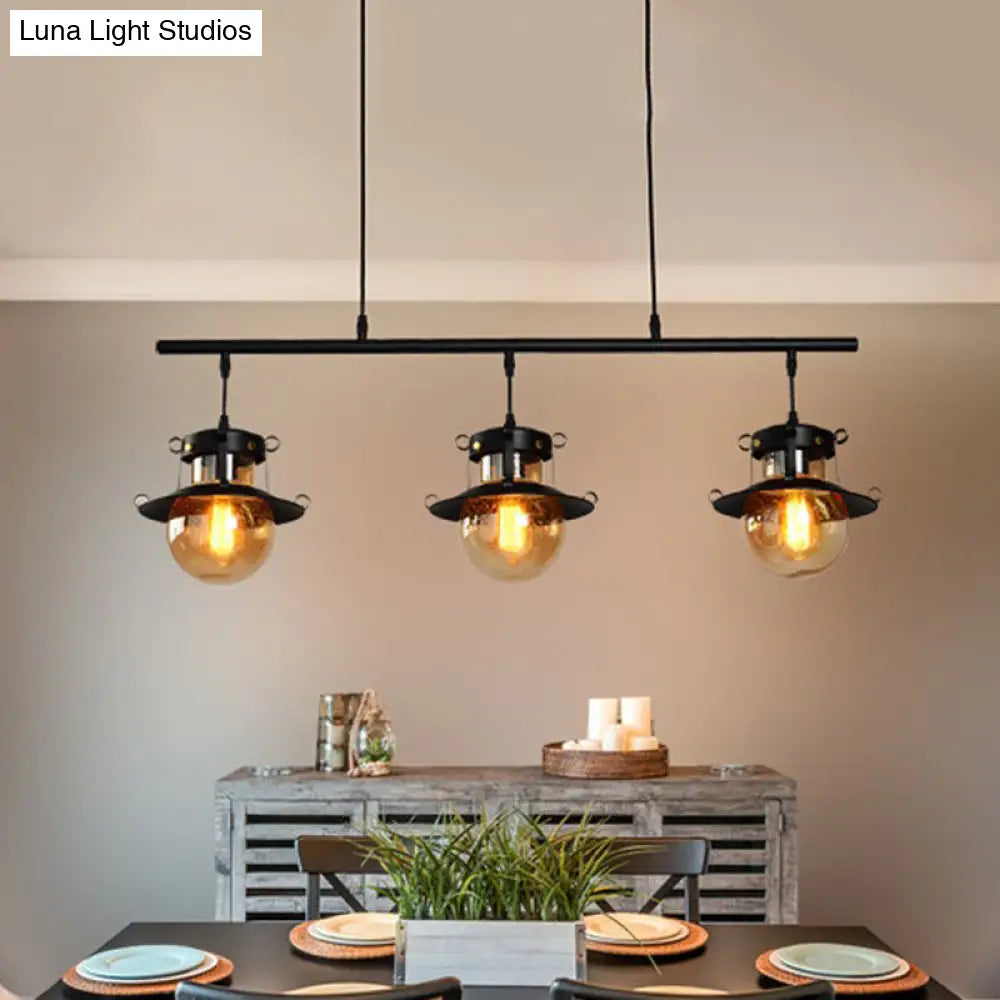 DecorBites™ 3-Light Linear Hanging Island Pendant - Traditional Black Metal Lamp with Flared Shade