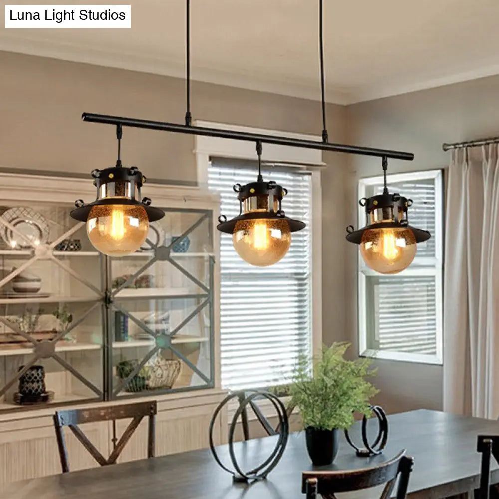 DecorBites™ 3-Light Linear Hanging Island Pendant - Traditional Black Metal Lamp with Flared Shade