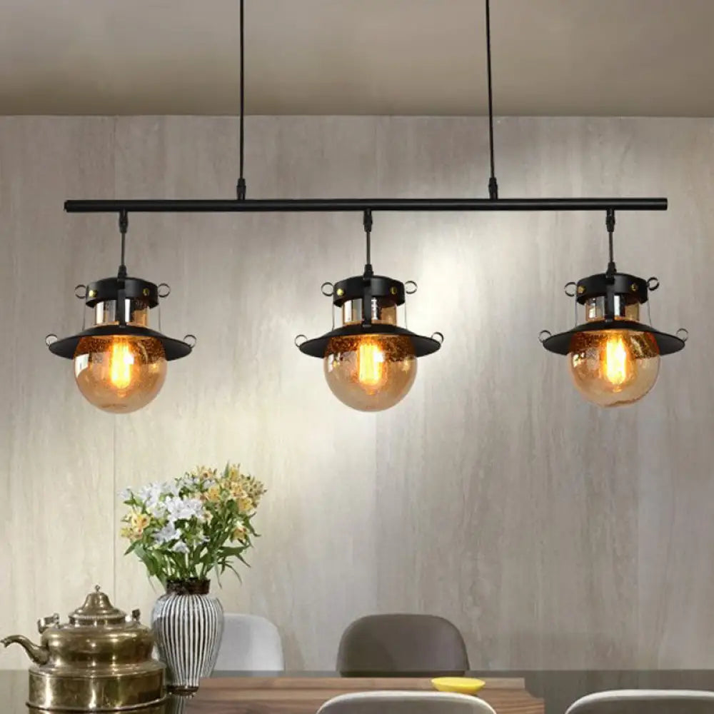 DecorBites™ 3-Light Linear Hanging Island Pendant - Traditional Black Metal Lamp with Flared Shade