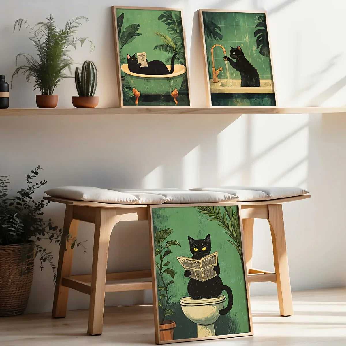 DecorBites™ 3-Piece Black Cat Bathroom Wall Art